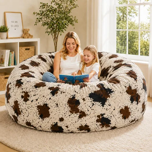 Funda para puf con estampado de vaca de 6 pies (sin relleno), duradero, cómodo, decoración de vaca de terciopelo holandés para sala de estar, sofá