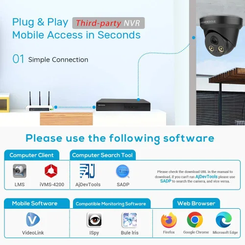 Miniatura 8 de PANOEAGLE Cámara POE a todo color de 8 MP, cámara IP de torreta para exteriores con micrófono, cámaras de seguridad 4K, detección de humanos