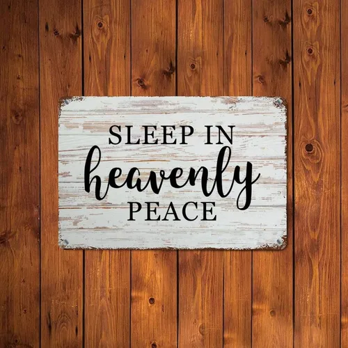 Miniatura 2 de Letrero de metal rústico con texto en inglés "Sleep in Heavenly Peace" para decoración de pared, de grano de madera, divertido, envejecido, Duerme