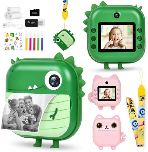 Ainiv Cámara de impresión instantánea para niños, cámara dual 1080P con papeles de impresión y 5 bolígrafos de color, tarjeta SD de 32 GB, regalo