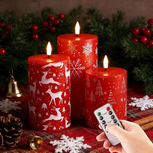 Miniatura 12 de Eywamage Velas de pilar sin llama de cera real blanca con control remoto, velas LED parpadeantes de batería, juego de 3 Blanco