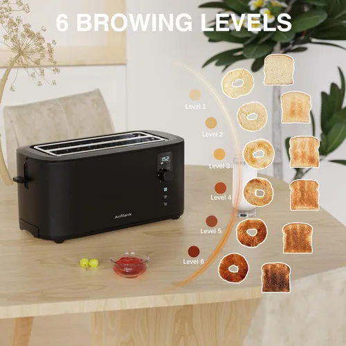 Miniatura 3 de Anfilank Tostadora de 4 Rebanadas de Ranura Extra Ancha Larga de 1.5 pulgadas con Temporizador de Cuenta Regresiva, 6 Ajustes de Tostado, Estante