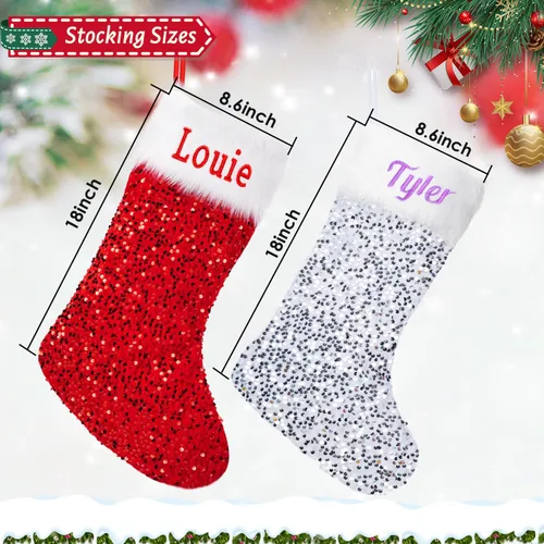 Miniatura 4 de Ulico Calcetines de Navidad personalizados, 18 pulgadas, con lentejuelas bordadas con nombre personalizado, calcetines de Navidad para niños