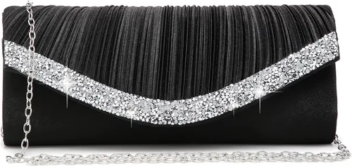 Dasein Bolsos de mano para mujer, bolsos de noche formales con diamantes de imitación para boda, fiesta, baile de graduación, bolso elegante Negro