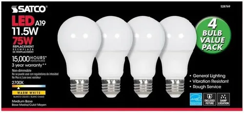 Miniatura 3 de Satco 28769-11.5A19/LED/27K/ND/120V/4PK S28769 A19 A Line Pera4 Bombilla LED