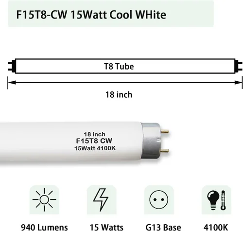 Miniatura 2 de F15T8-CW 15 vatios Luz blanca fría, lámpara lineal fluorescente T8 de 18" para RV, bombilla de repuesto para luminaria Philips Alto ECO GE Staco