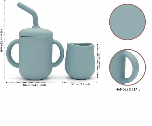 Miniatura 6 de Vasos de entrenamiento de silicona – Taza de entrenamiento para beber y taza de destete abierta para bebés de 6 a 12 meses en adelante, juego de Rosa