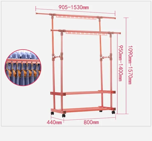 Miniatura 2 de UNNS Perchero plegable de secado de suelo de 3 capas, soporte plegable para ropa de lavandería, ruedas rodantes adecuadas para balcón, lavandería