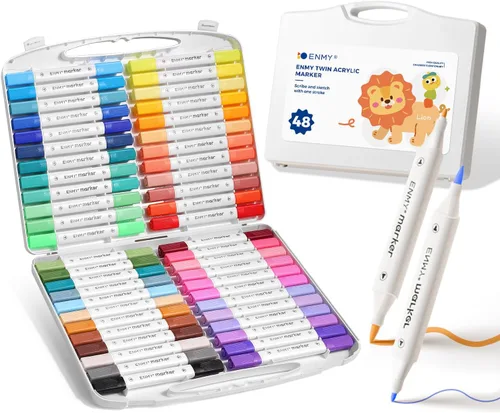 Marcadores de pintura acrílica de doble punta, rotuladores de pintura acrílica de 48 colores con estuche portátil, marcadores de arte acrílico para
