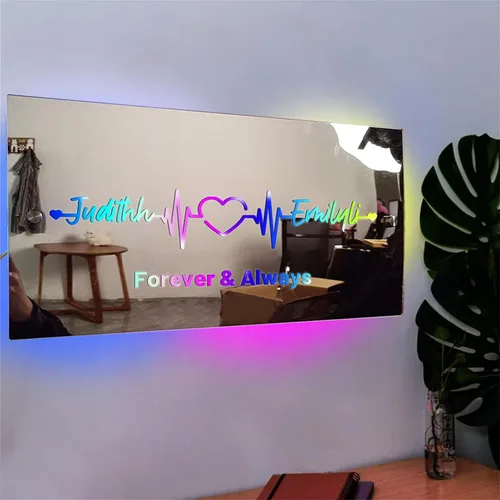 Miniatura 13 de Espejo de barra de nombre LED personalizado, letreros de neón iluminados para decoración de pared para bar en casa, día de San Valentín y regalos