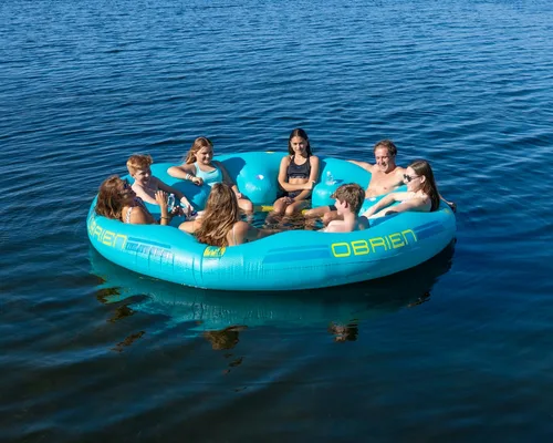 Miniatura 3 de O'Brien Flotador inflable para fiestas para 8 personas, isla flotante resistente con asientos de malla, respaldos, portavasos y puntos de amarre