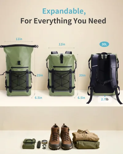 Miniatura 4 de ECOHUB Mochila impermeable para mujeres y hombres, bolsa seca resistente de 30L con cierre enrollable para viajes con funda impermeable IPX8