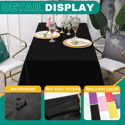 Miniatura 2 de RowinsyDD Paquete de 30 manteles de plástico negro desechables, 54 x 108 pulgadas, manteles de plástico para mesas rectangulares, mantel desechable