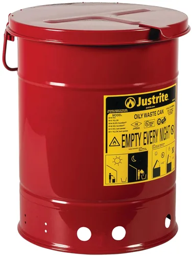 Miniatura 21 de Justrite Recipiente para desechos aceitosos de acero galvanizado de 10 galones, recipiente de seguridad metálico para trapos con aceite de 18 x 14