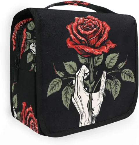 Miniatura 18 de MNSRUU Neceser colgante con diseño de calavera y girasol, bolsa de maquillaje de viaje para artículos de tocador, organizador de artículos