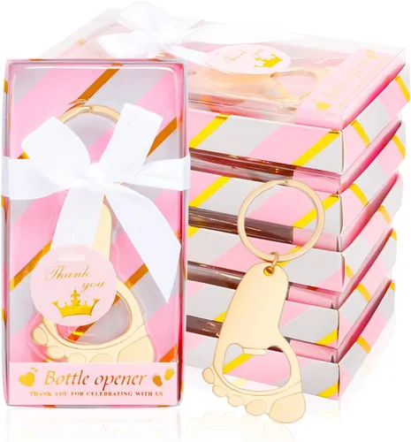 24 llaveros de pie para bebé, abrebotellas, abrebotellas de pie pequeño, llavero de recuerdo para invitados, baby shower, regalo de regreso para Rosa