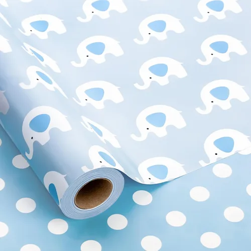 Miniatura 15 de MAYPLUSS Rollo de Papel de Regalo para Recién Nacido - 17 Pulgadas x 4.76 Metros - Lindo Diseño de Snapsuit y Botellas de Bebé Azul para Niño