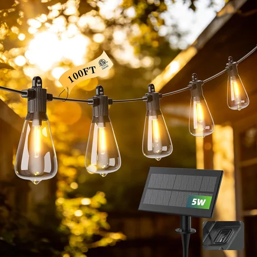 Miniatura 18 de Guirnalda de luces LED para exteriores, 25 pies, impermeables, para patio, con 12+1 bombillas Edison ST38 inastillables, luz colgante blanca cálida