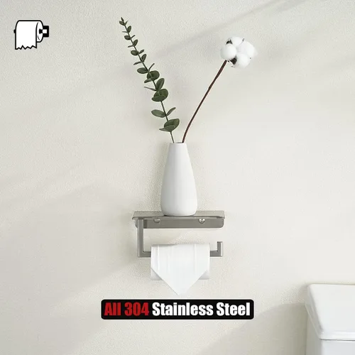 Miniatura 8 de JQK Estante para papel higiénico, soporte para rollo de papel higiénico con estante para teléfono, dispensador de papel de seda de acero inoxidable