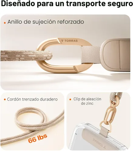 Miniatura 5 de TORRAS Freedom - Correa cruzada para teléfono, correa ajustable y ligera con 2 pestañas para iPhone 17 Pro, diseño ergonómico de hombro para todos