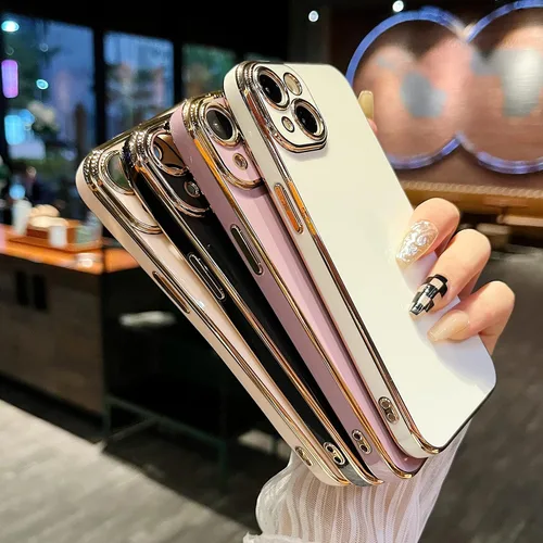 Miniatura 2 de DEFBSC Funda electrochapada para iPhone 13, funda protectora de TPU suave con borde galvanizado de lujo, protección de cámara de cuerpo completo, a