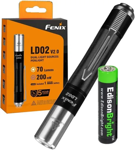 EdisonBright Fenix LD02 V2.0 - Linterna LED tipo bolígrafo neutro de 70 lúmenes, color blanco neutro, con batería AAA