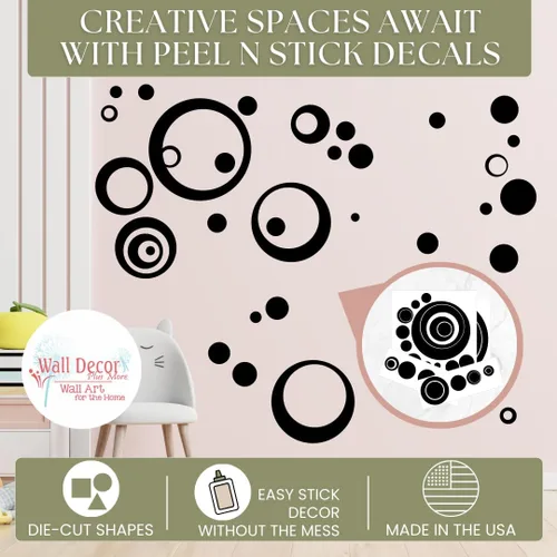 Miniatura 3 de Vinilo adhesivo negro para pared, diseño de círculos, anillos, puntos, 25 unidades, 11 pulgadas, gran decoración del hogar