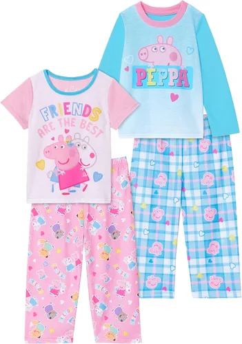 Miniatura 2 de Peppa Pig Pijamas para niñas pequeñas Conjunto de ropa de dormir de 4 piezas para niñas pequeñas, pantalones de pijama y camisas de dormir