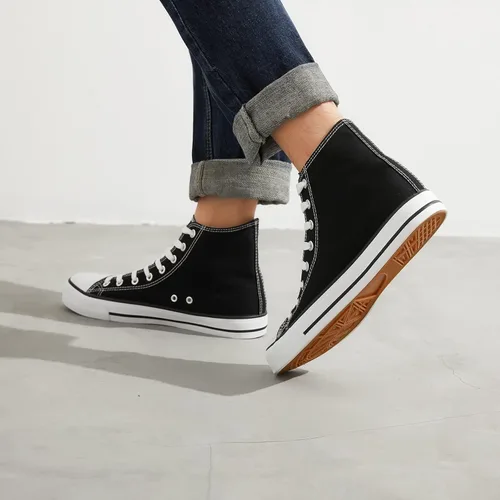 Miniatura 7 de Zapatillas de lona altas para hombre, zapatos de lona casuales con cordones para hombre, zapatos de lona de moda blanca y negra para caminar