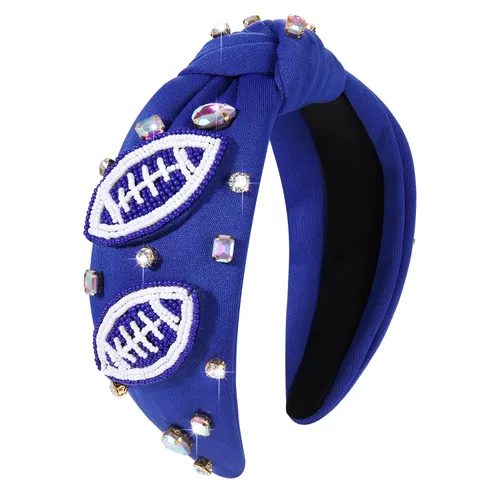 Miniatura 8 de Diademas anudadas de fútbol para mujer, diadema deportiva para el día del juego, diadema de cristal perlado con nudo superior ancho, accesorios