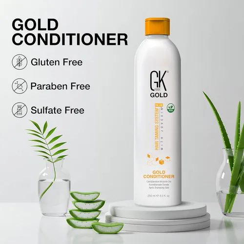 Miniatura 5 de GK HAIR Global Keratin Gold Acondicionador (8.5 fl oz / 8.5 fl oz) Hidratante para el cabello Brillo y protección con aceite de argán, manteca