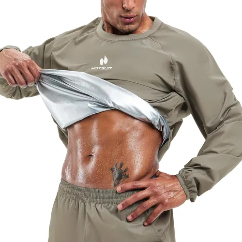 Miniatura 8 de HOTSUIT Traje de sauna para hombre, traje de sudor, chaqueta de entrenamiento duradera para gimnasio B. Chaqueta gris solamente