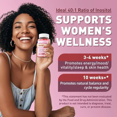 Miniatura 6 de NEVISS Paquete de 2 gomitas de mio-inositol y D-Chiro inositol sin azúcar, ideal para proporción 40:1 de inositol para mujeres y L metilfolato