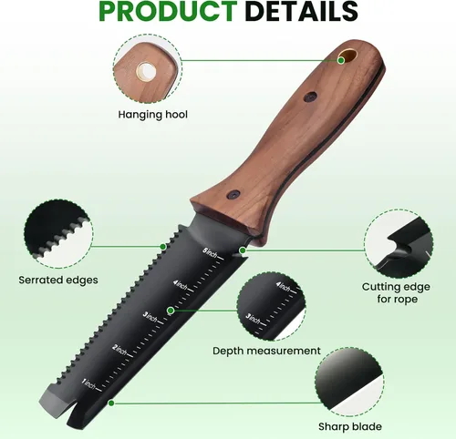 Miniatura 7 de PERWIN Hori Hori - Cuchillo de jardín, herramientas de jardín con funda, hoja de acero inoxidable de 6 pulgadas con borde de corte, mango ergonómico