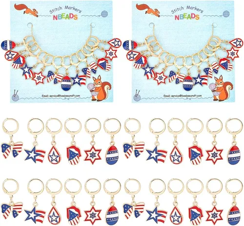 Miniatura 24 de NBEADS 20 piezas marcadores redondos de punto con anillo de animales, marcadores de punto de ganchillo esmaltados de aleación, cierre de acero