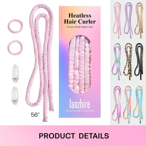 Miniatura 7 de Lanzhire Diadema sin calor para rizos nocturnos, rizadores finos sin calor para cabello largo y corto (A-rosa)
