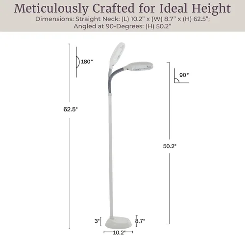 Miniatura 4 de Bedford Home Lámpara de pie - Lámpara de luz solar natural de espectro completo con cuello flexible - Luz de lectura, manualidades, estudio y Blanco