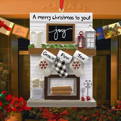 Miniatura 4 de Adornos de Navidad personalizados 2025, repisa de chimenea, familia de 2/3/4/5/6 nombres de miembros de la familia Joy para decoraciones de árbol