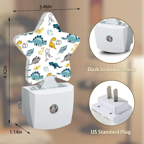 Miniatura 6 de Luces Nocturnas de Dinosaurio de Dibujos Animados que se Enchufan en la Pared, Lámpara Inteligente con Sensor de Anochecer a Amanecer para Dino