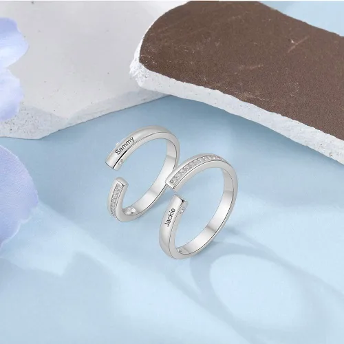 Miniatura 5 de OPALSTOCK - Juego de anillos de compromiso personalizados para parejas con corazón a juego para él y para ella