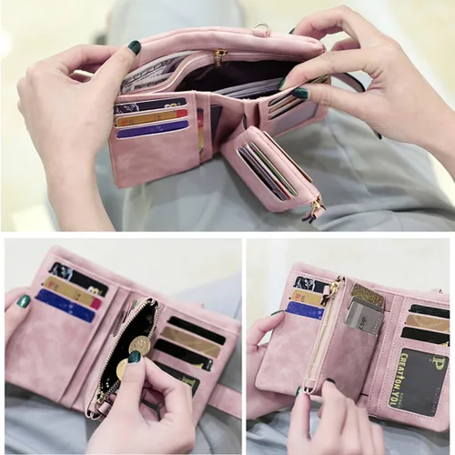 Miniatura 3 de Carteras para mujer, plegables, pequeñas, de piel suave, Rfid, billeteras triples para mujer, billeteras para mujer, mini cartera de mano