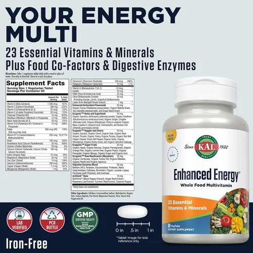Miniatura 2 de KAL Suplemento energético mejorado, multivitamínico de alimentos integrales para hombres y mujeres, apoyo saludable de verduras, frutas y verduras