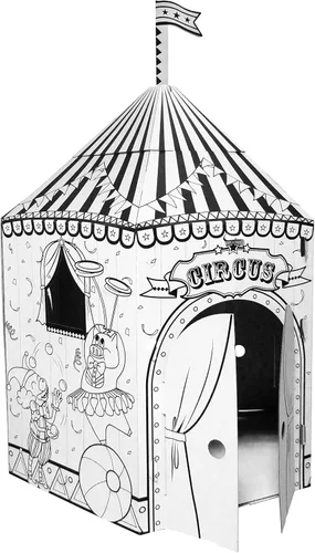 Adventure Awaits! Casa de juegos de circo de cartón para niños, colorea, dibuja y personaliza, ideal para el tiempo de juego y el tiempo de artes y
