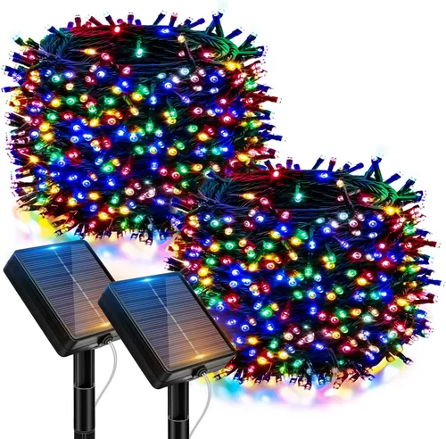 btfarm Paquete de 2 luces solares de Navidad para exteriores, total de 78 pies, 240 luces LED solares en cadena para exteriores, impermeables, 8