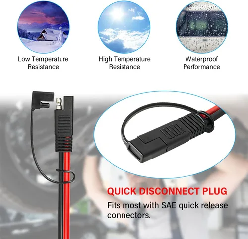 Miniatura 4 de MOOKEERF Cable de extensión SAE de 10 AWG – Cable de desconexión rápida de 20 pies, cable de extensión de cargador de batería, resistente