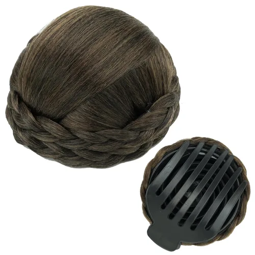 Miniatura 10 de IMISSU Trenzado Chignon Dancer Hair Donut Hairpieces Scrunchie Claw Hair Moño Updo para bodas y fiestas (M3 rubio ceniza)