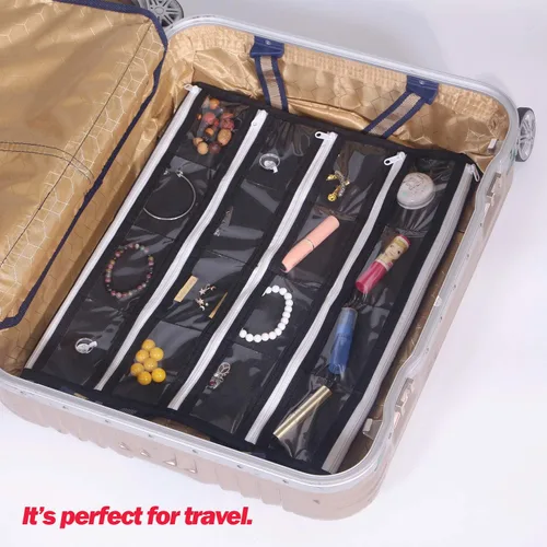 Miniatura 7 de DIOMMELL Organizador de joyería colgante con 47 bolsillos con cremallera para aretes, collar, pulsera, anillo, bolsa de almacenamiento