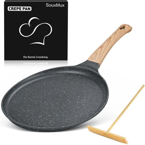 Miniatura 10 de SouxMux Sartén antiadherente para crepas de 8 pulgadas con esparcidor, sartén Dosa Tawa recubierta de cerámica, sartén plana compatible con Blanco