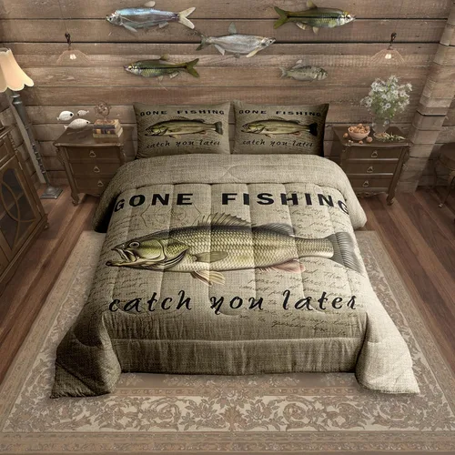 Miniatura 53 de Erosebridal Juego de edredón de pesca tamaño individual para hombres, juego de ropa de cama de peces de lubina para pescadores, niños de caza