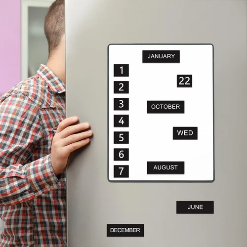 Miniatura 6 de 50 números magnéticos de calendario para pizarra blanca y refrigerador, días de la semana y meses, indicadores magnéticos de fechas del calendario